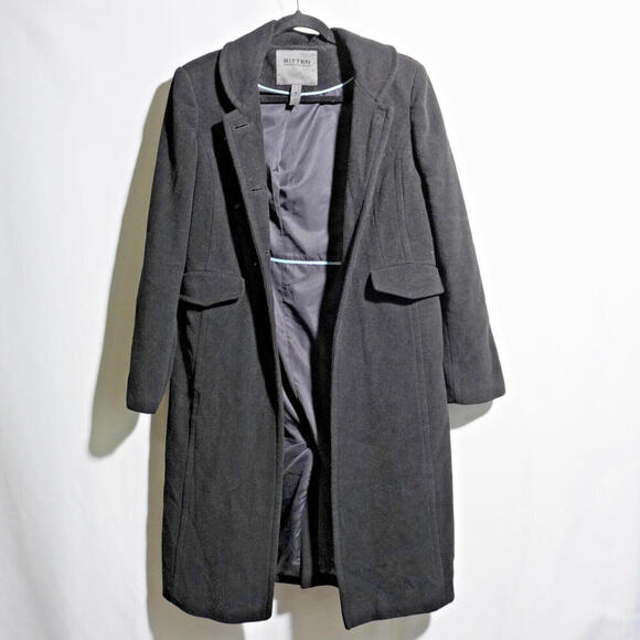 Sarah Jessica Parker Longline Black Trench Coat Wool Blend‎ Bitten Womens M SEE - Picture 1 of 8